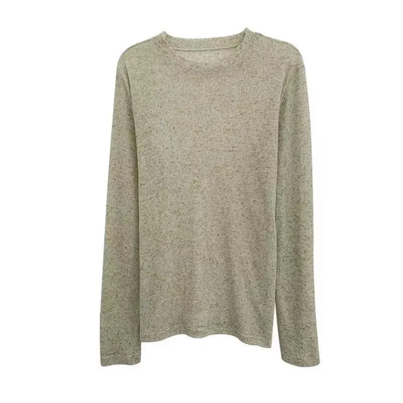 Женская свободная футболка с длинным рукавом эластичная трикотажная Однотонная