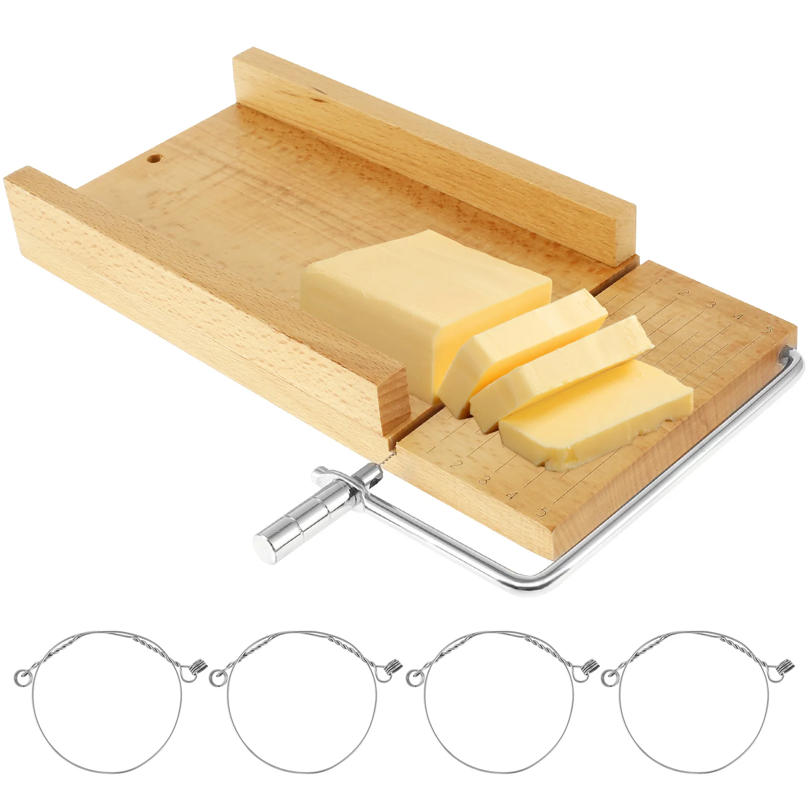 

Cheese Slicer Wooden Cheese Cutter Board with 5 Stainless Steel Cutting Wire Cheese Slicer Cutting Board with Grid Scale Lines