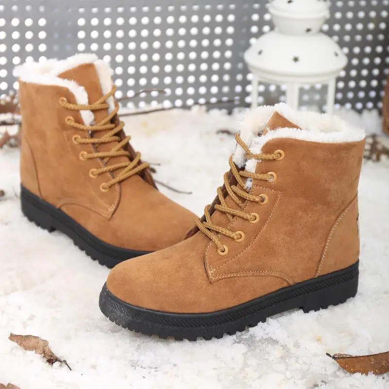 Winter Snow Boots Women's Short Boots Fashion Flat Heel Thick Short Tube Cotton Shoes Warm Non-slip Large Size Women's Shoes
