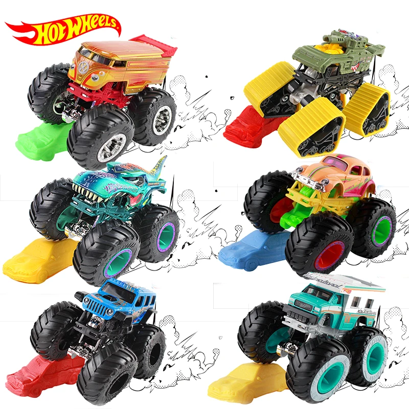 Original Hot Wheels Monster Trucks Giant Shape Alloy Car Model Accessories Toys for Boys Wild Muscle Aesthetics Off-Road Vehicle