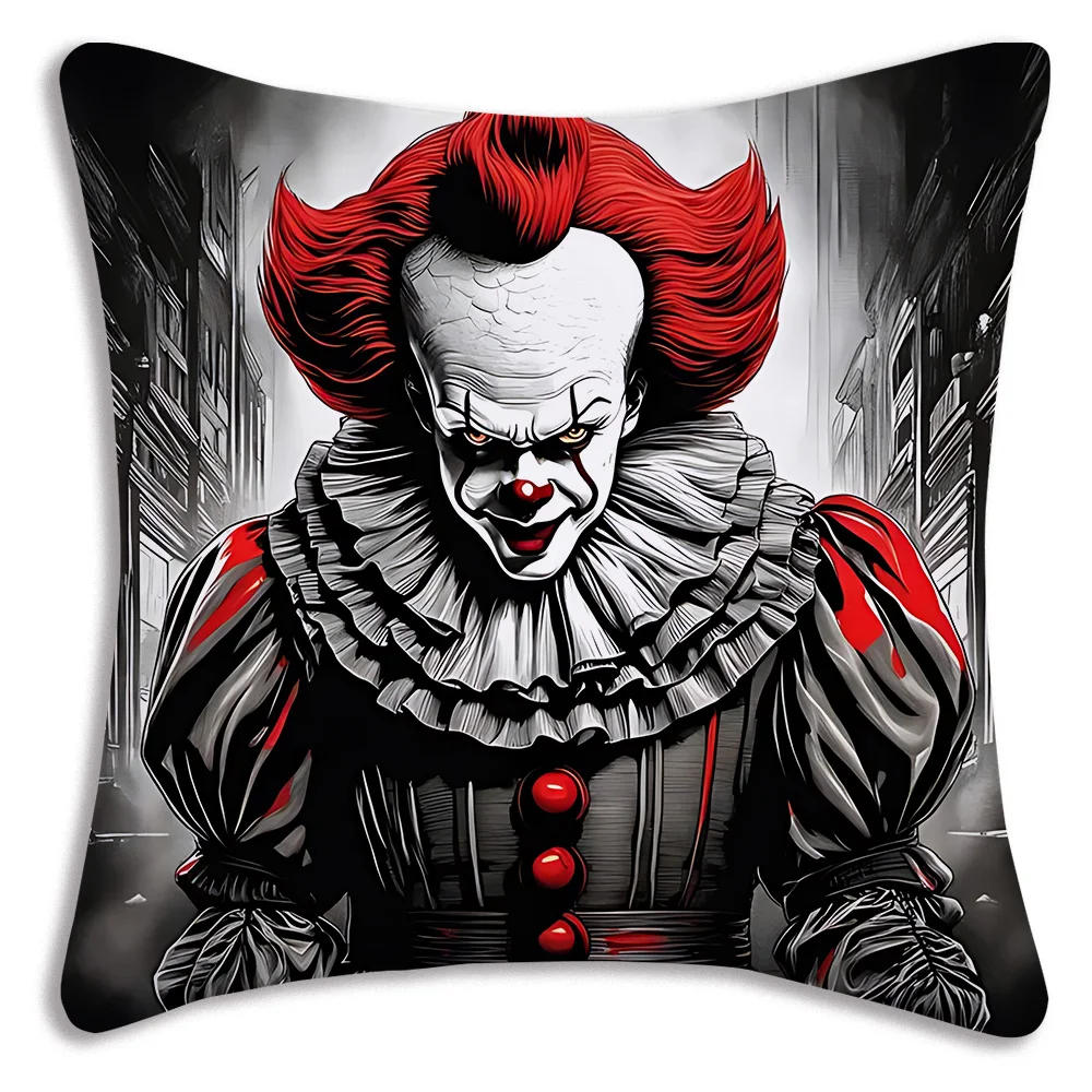 

Horror I-It P-Pennywise Clown Classic Pillow Covers Cartoon Sofa Decorative Home Double-sided Printing Short Plush Cushion Cover