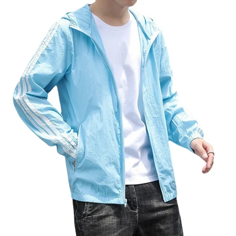 Тонкая летняя мужская свободная солнцезащитная быстросохнущая куртка для