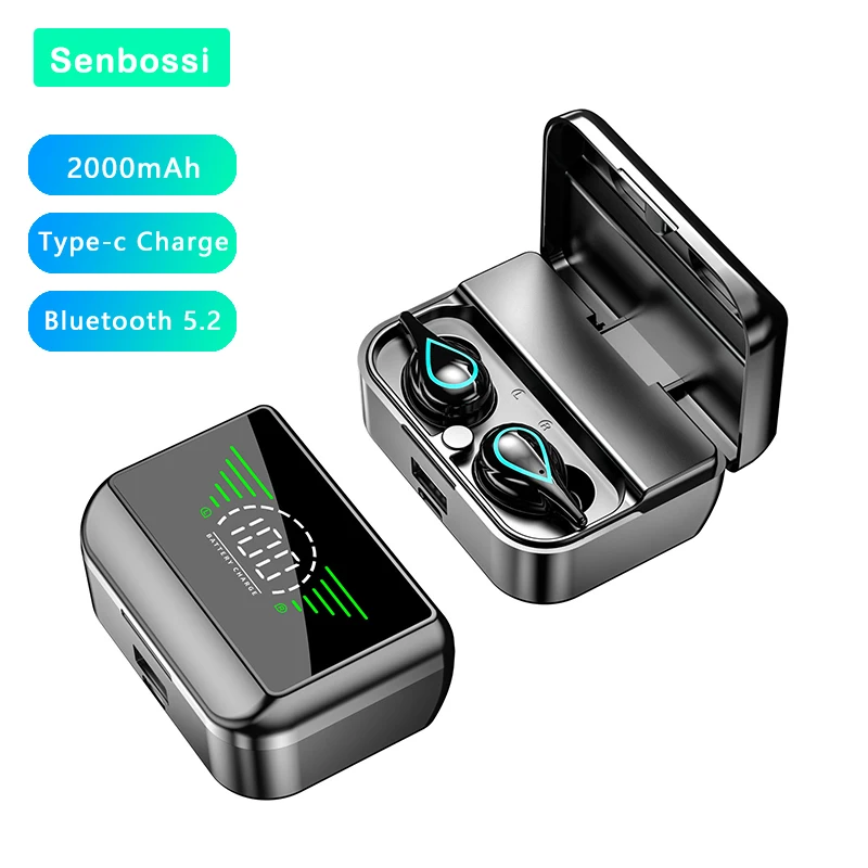 

Беспроводные стереонаушники Senbossi TWS, Bluetooth 5,2, наушники для Xiaomi, 2000 мАч, наушники с шумоподавлением, водонепроницаемые гарнитуры