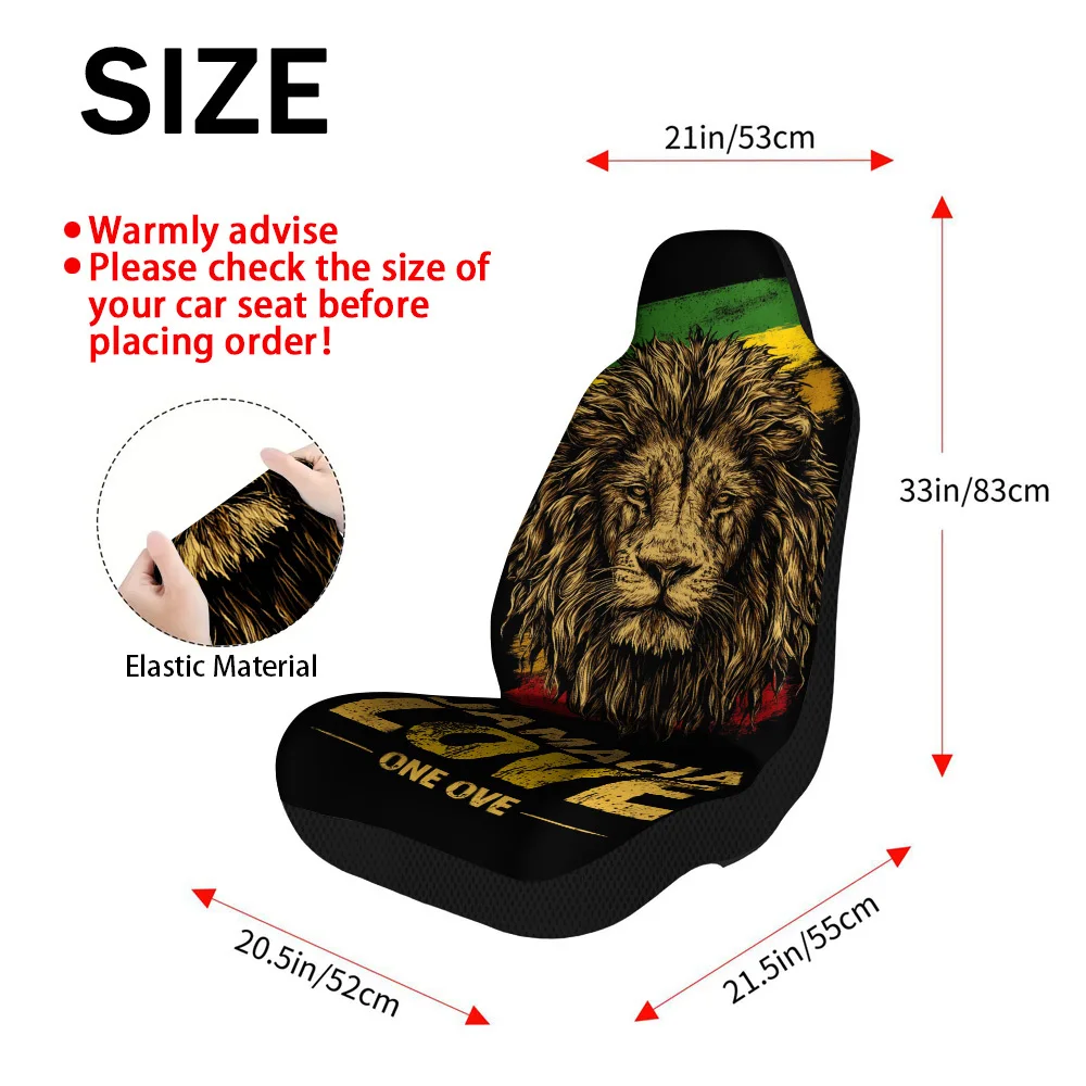 Фото Набор из 2 чехлов на автомобильные сиденья с тематикой Jamaica Lion Pride — стильный и высококачественный полный комплект, подходящий для большинства автомобилей, с функцией №2