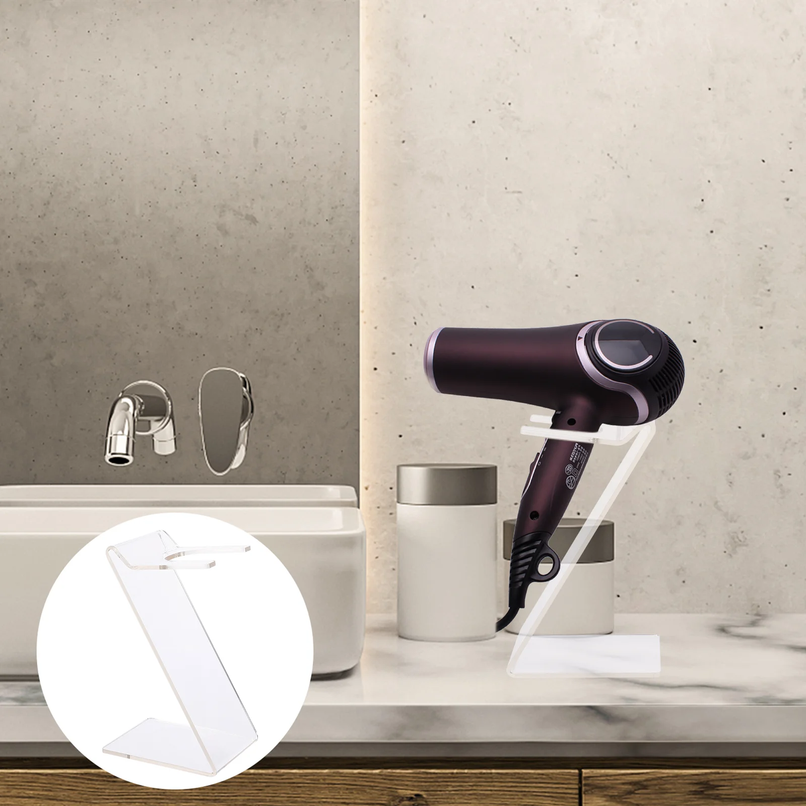 

Punch- Free Hair Dryer Rack Table Stand Dryer Holder Desktop Stand Hotle Blow Dryer Rack Hair Blower Holder Glass Display Shelf