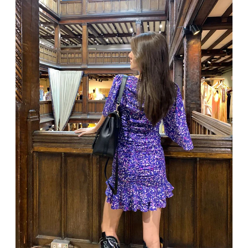 

Женский Шелковый топ с цветочным принтом, приталенная юбка с оборками на Подоле и круглым вырезом, лето 2023