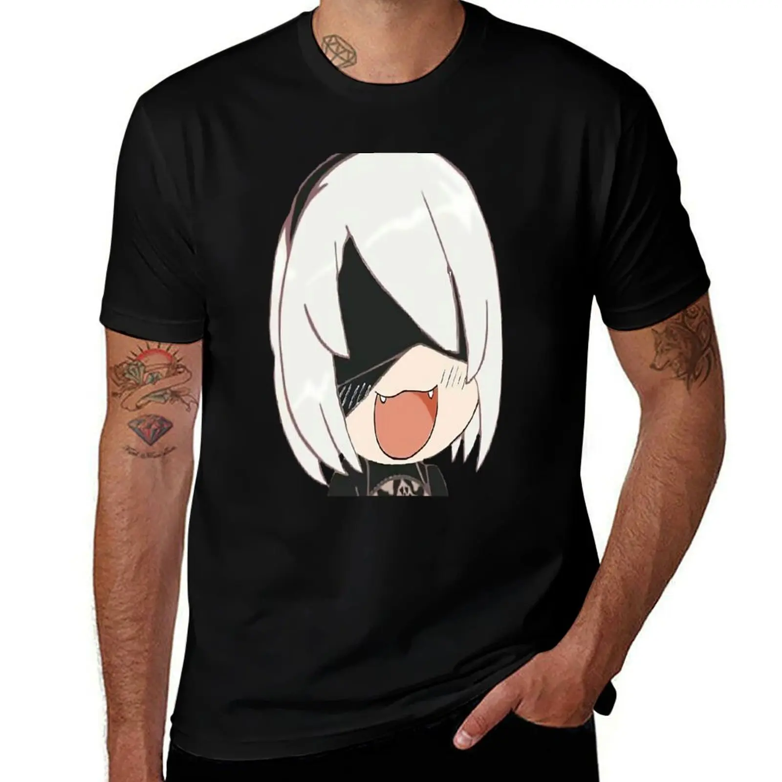 Фото Футболка Chibi 2B - Nier Automata, мужская футболка, летние забавные футболки, мужские футболки, облегающая футболка для мужчин №1