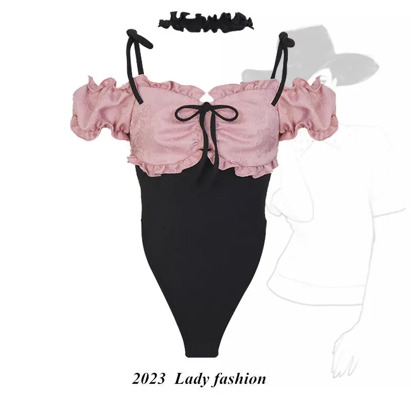 

Women One Piece Top Skirts Pleated Y2k Short Sleeves Off Shoulder Slim Sexy Pure Desire Women Korean Japan Fashion Skirts Sets