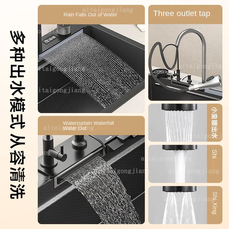 Левая кухонная раковина из нержавеющей стали 304 цифровой дисплей сотовое