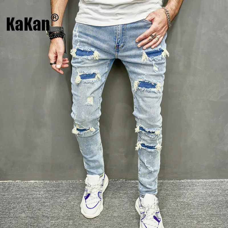 Kakan - новые европейские и американские потертые джинсы с нашивками для мужчин
