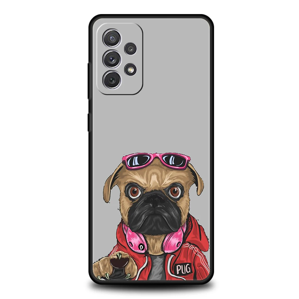 Cute Pug Dog Silicone Case For Samsung Galaxy A32 A52 A13 A22 A72 A51 A71 A41 A11 A31 A21S 5G Luxury Phone Cover Shell Funda Bag