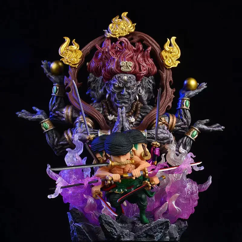 

New Anime One Piece figures Nine-Sword Ryu Ghostbusters Asura Solon figure PVC lightable base Animation Ornament for Children