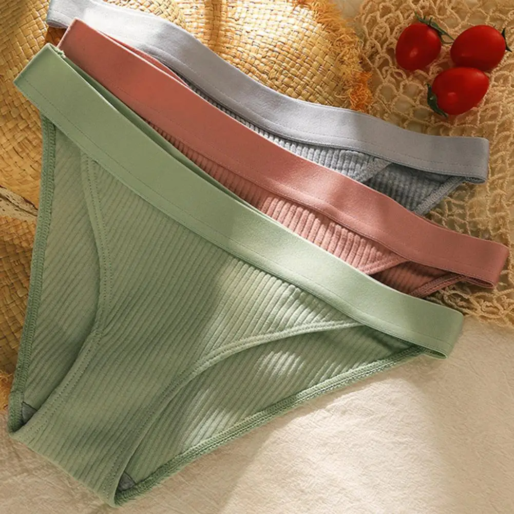 

Sexy Panties Breathable Soft Underpants Elastic Waistband Trendy Pure Color Stretchy Ribbed Briefs Inside Wear