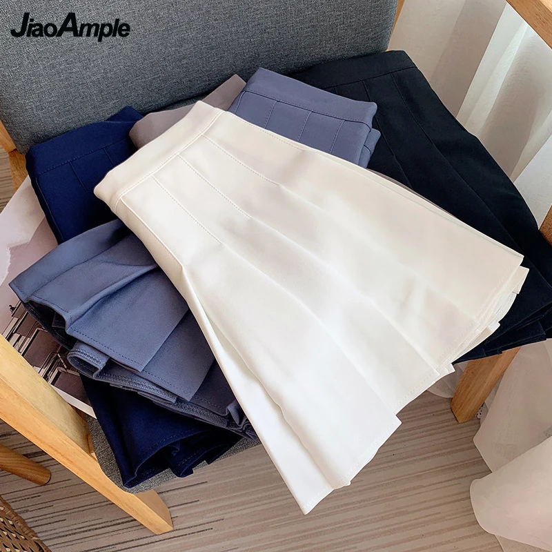 

Юбка-трапеция Женская Плиссированная, короткая однотонная белая мини-юбка с завышенной талией, в японском стиле, весна-лето