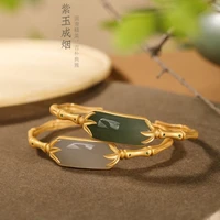 925 silver plated gold inlaid natural hotan jade retro charm manual opening hotan jade gem bracelet womens gift