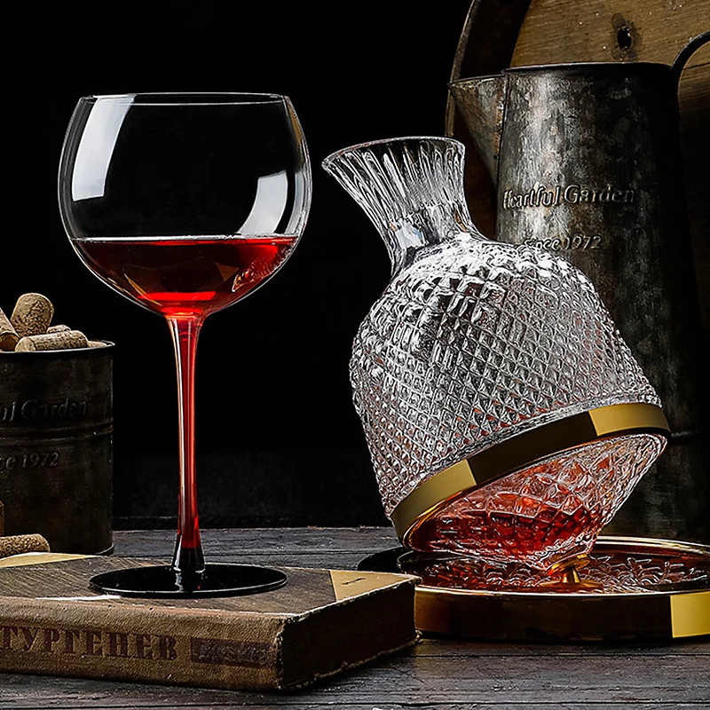 

Зеркальный винный графин 360 бар, вращающийся графин 1500 мл, аэратор, подарок, хрустальный диспенсер, декоративный кувшин, стеклянная посуда