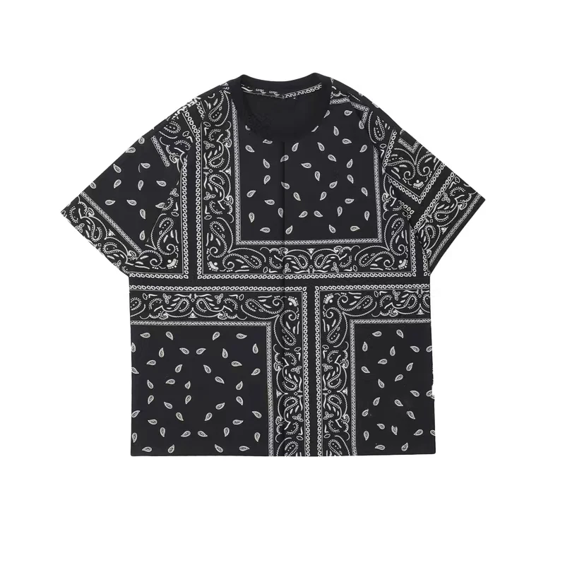 

EDGO Navy Twill Scarf Pattern Short Sleeve Shirt #edgo4428