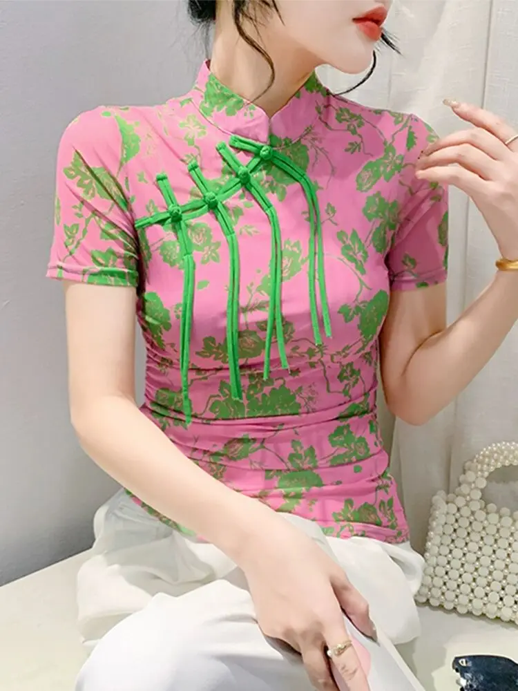 Новинка 2024 женская футболка в китайском стиле на весну и лето с