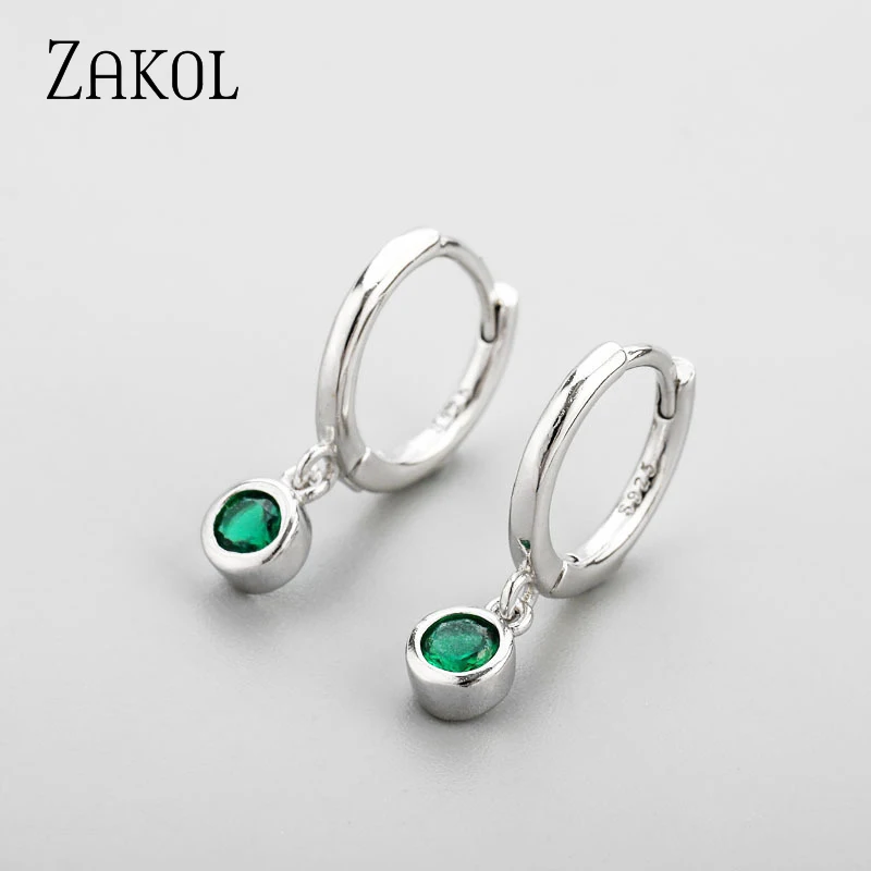 

ZAKOL 2022 New Simple Small Green CZ Zircon Hoop Earrings for Elegant Women Friends Gifts Fashion Jewelry Accessories