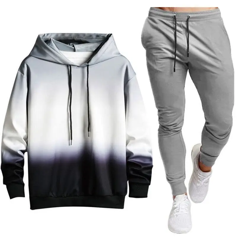 New Men Hoodies Harajuku 2022 Spring Men's Casual Sweatshirts +Pants Hip Hop Streetwear Male Hooded Pullover Tops Gradient