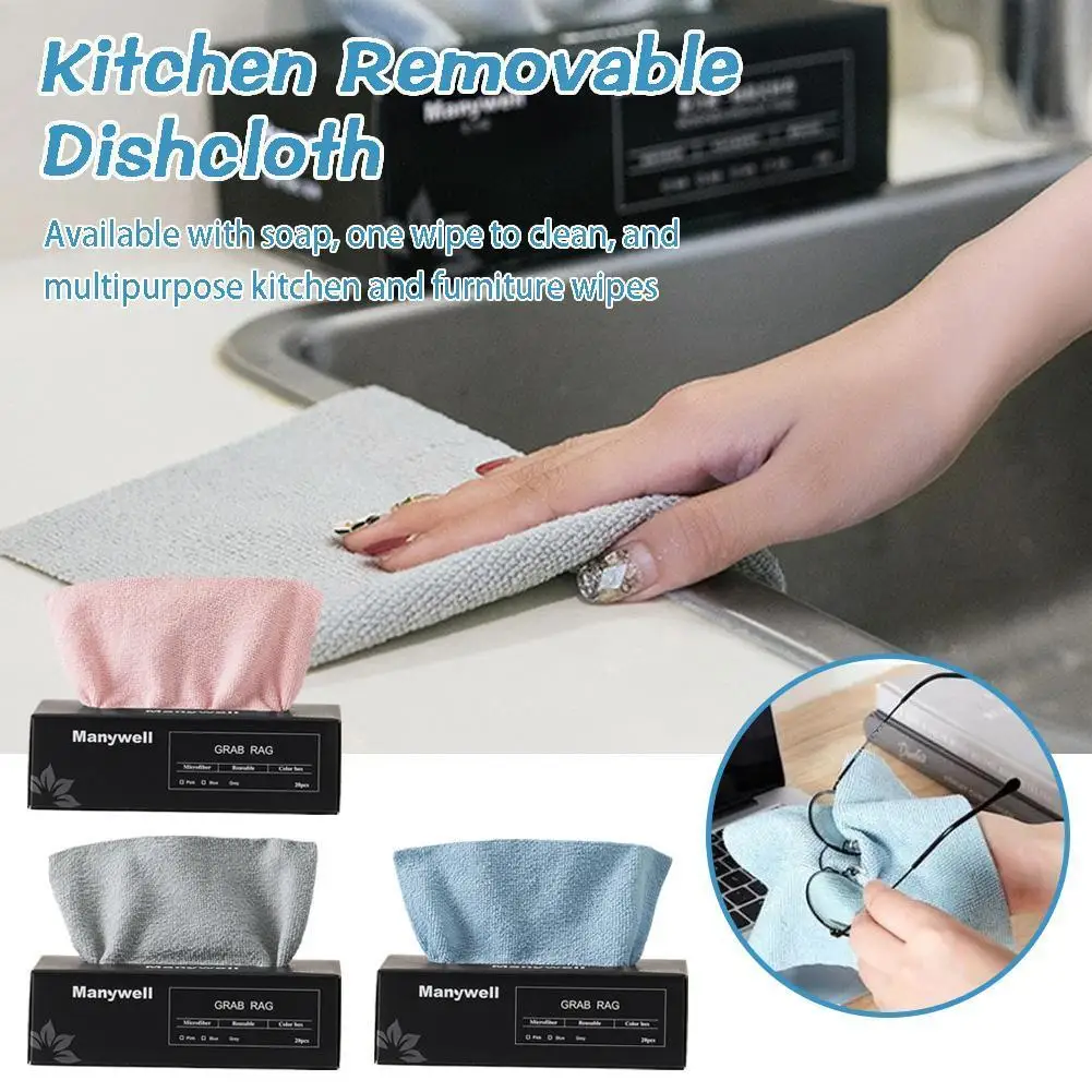 Съемные влажные салфетки, впитывающие безворсовые влажные и сухие кухонные полотенца, кухонные принадлежности, тряпочка для чистки посуды, очищающая кухонная салфетка B7z1