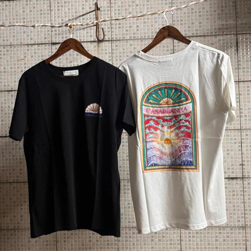 

Dropshipping CASABLANCA T-shirts Shell Letter Print Back Ink Painting Short Sleeve Tops Cotton Loose Men Women Casa T Shirt
