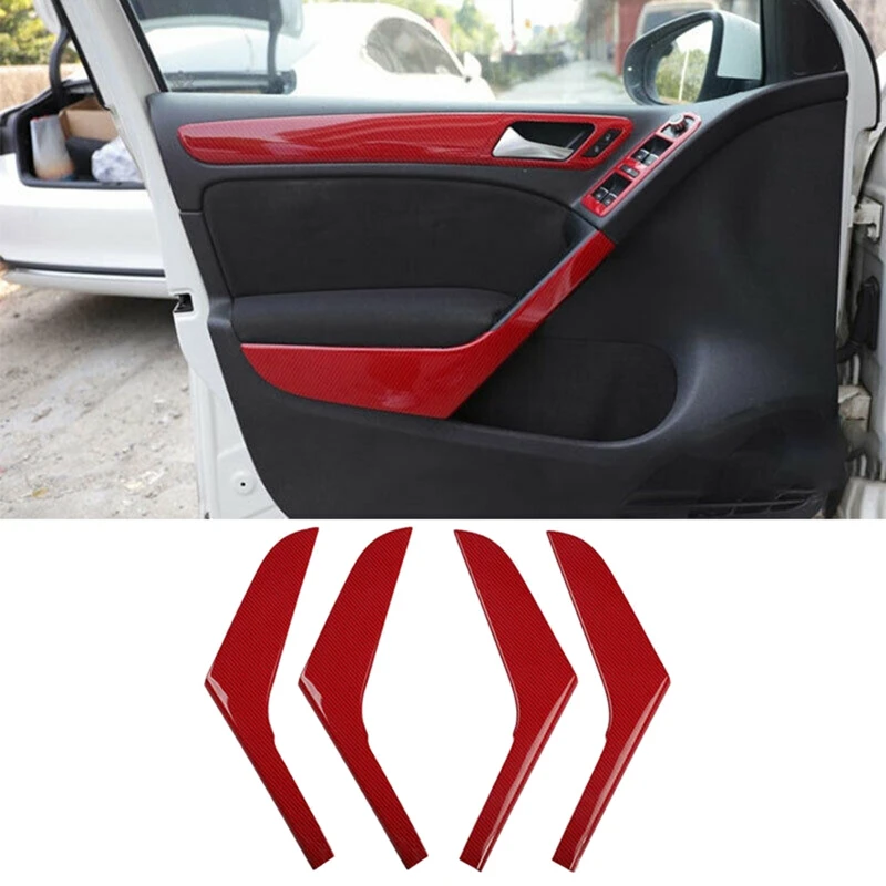 

Red Carbon Fiber Car Interior Door Armrest Pull Handle Strip Cover Trim for Golf 6 MK6 -2008-2012 Accessories