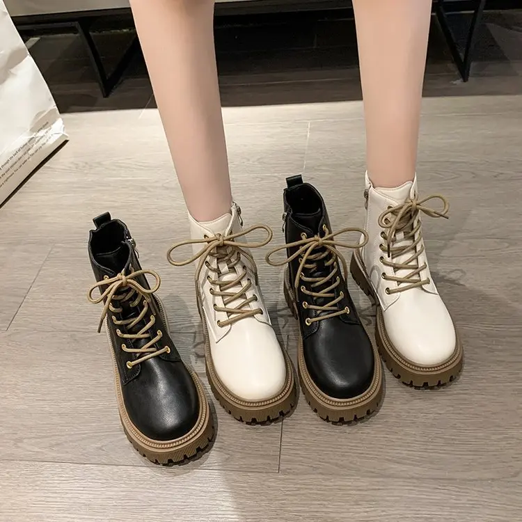 

Women's Rubber Boots Lace Up Female Shoes Winter Footwear Round Toe Boots-Women Rain Low Ladies 2023 Autumn Lolita Rock Ankle So