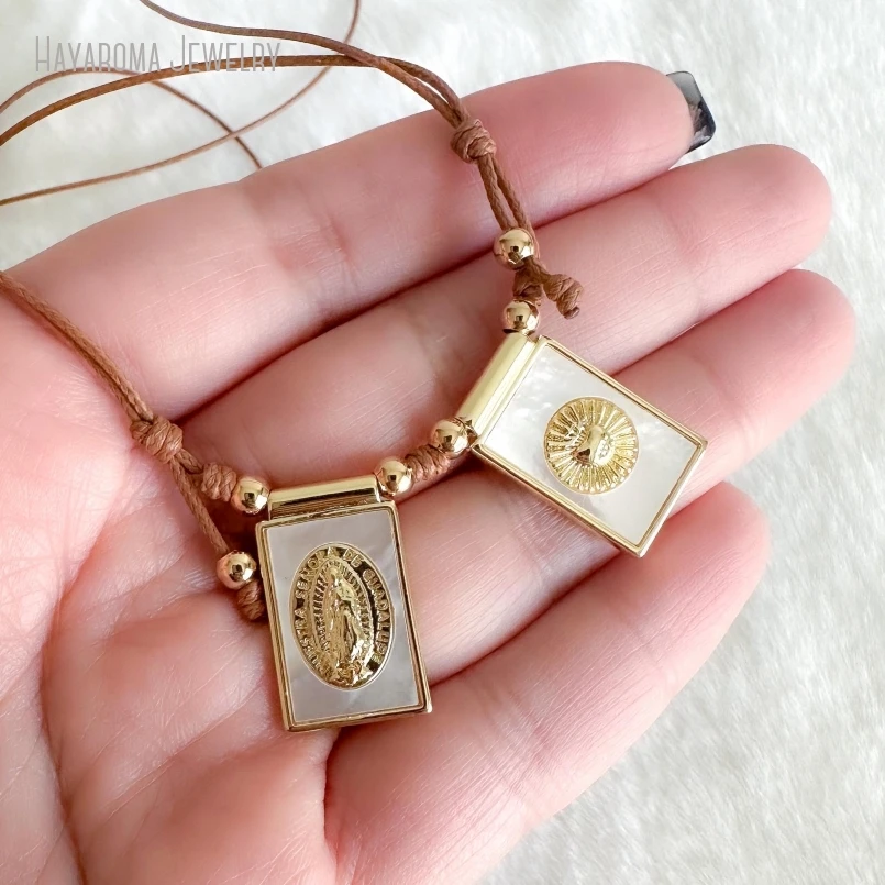 10 шт. лопастное ожерелье из коричневого шнура чудесная медаль священное сердце