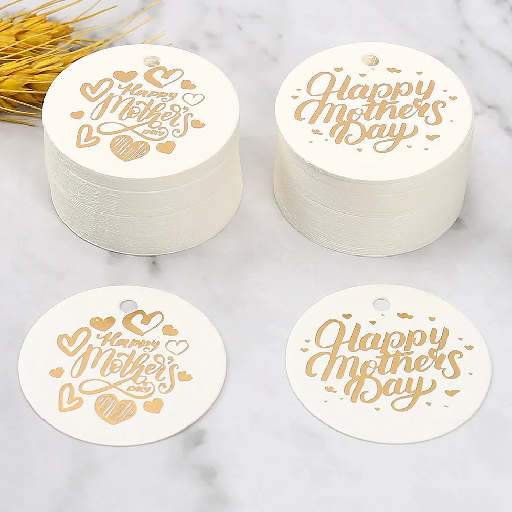 

White Round Paper Tags for Mothers Days Best Mom Mommy Gift Tags Cards Bronzing Labels Holiday Party Supplies Decor 100pcs 4.5cm