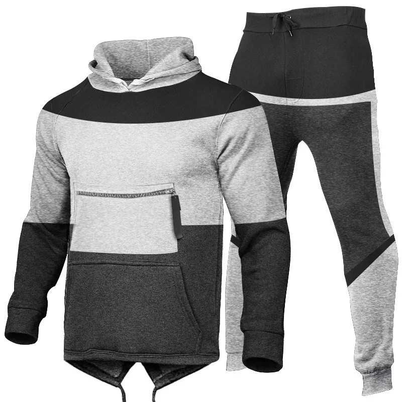 

Foreign trade new autumn and winter fleece men's sports sweater fashion multi-stitching casual sports hoodie suit S-3XL