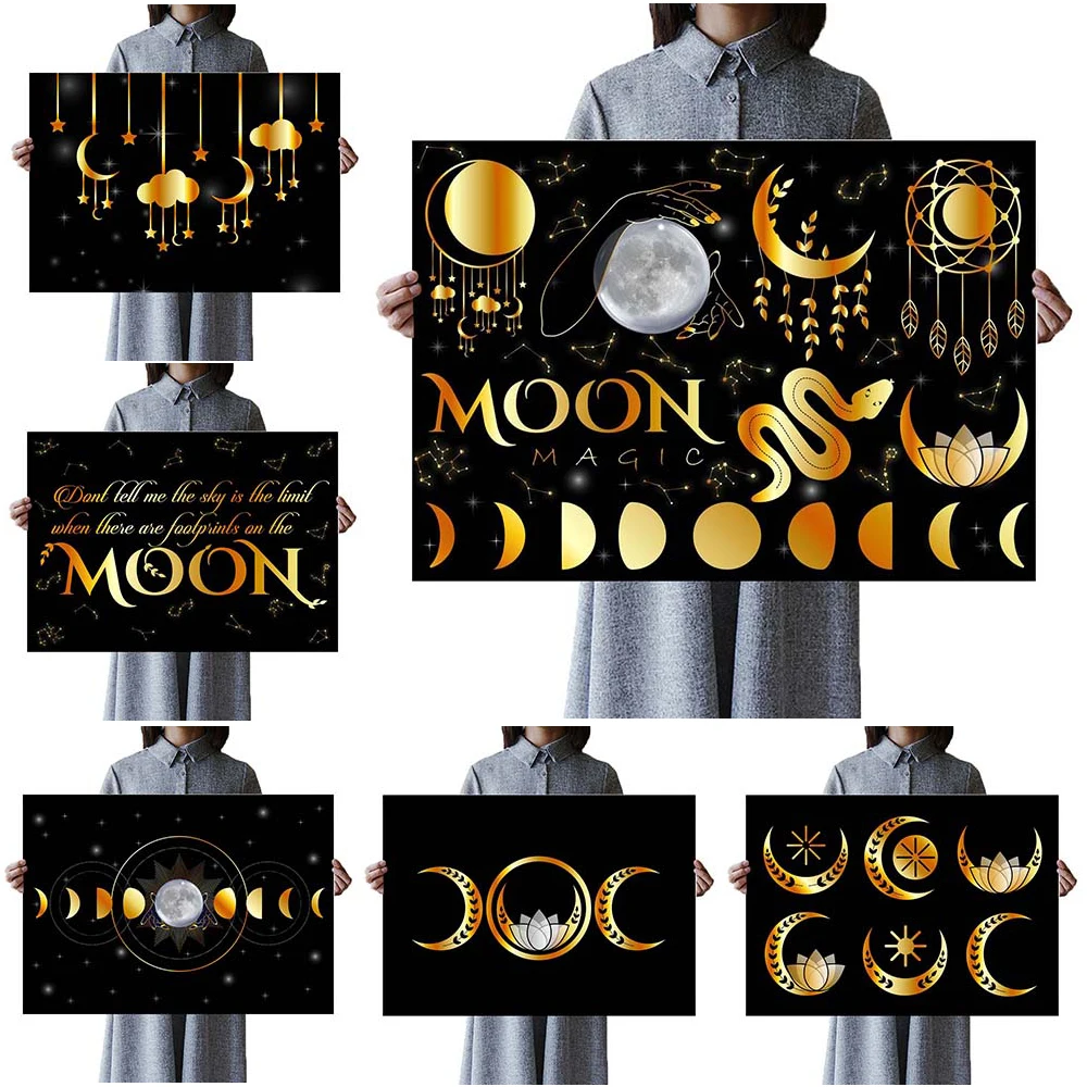 

Волшебная луна звезды Звездное небо фаза плакат абстрактное настенное искусство холст живопись печатные настенные картины для гостиной домашний декор