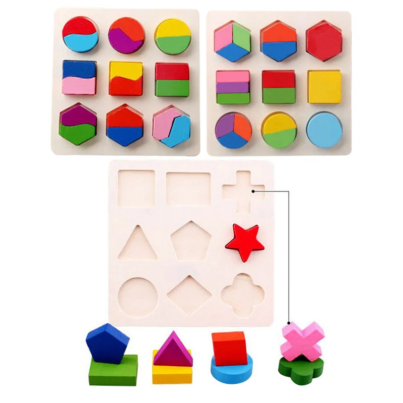 

Детские игрушки деревянные геометрические формы Монтессори 3D головоломка-сортировка математические кирпичи Дошкольное обучение обучающая игра для детей