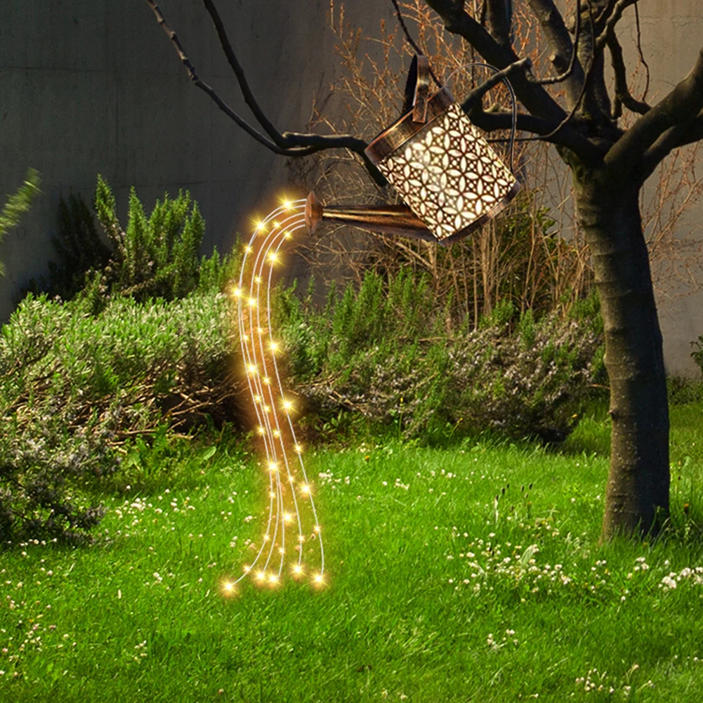 

Solar Garden Hollow Out Lights Outdoor Waterproof Metal Watering Can Sprinkles Fairy Light for Patio Yard Balcony