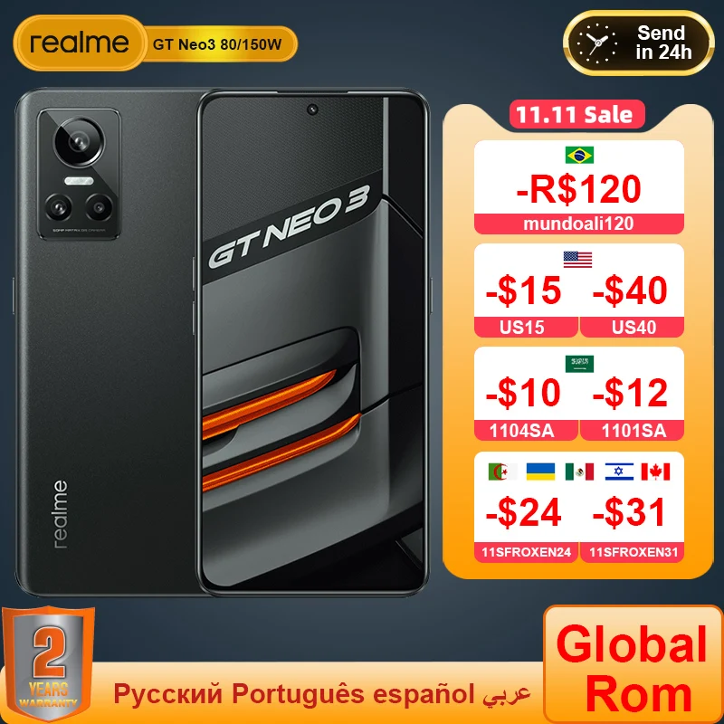 Kup Globalny ROM Realme GT NEO3 NEO 3 5G Telefon Komórkowy 80/150W Super Charge Dimensity 8100 120HZ AMOLED 4500mAh NFC Gra Smartphone