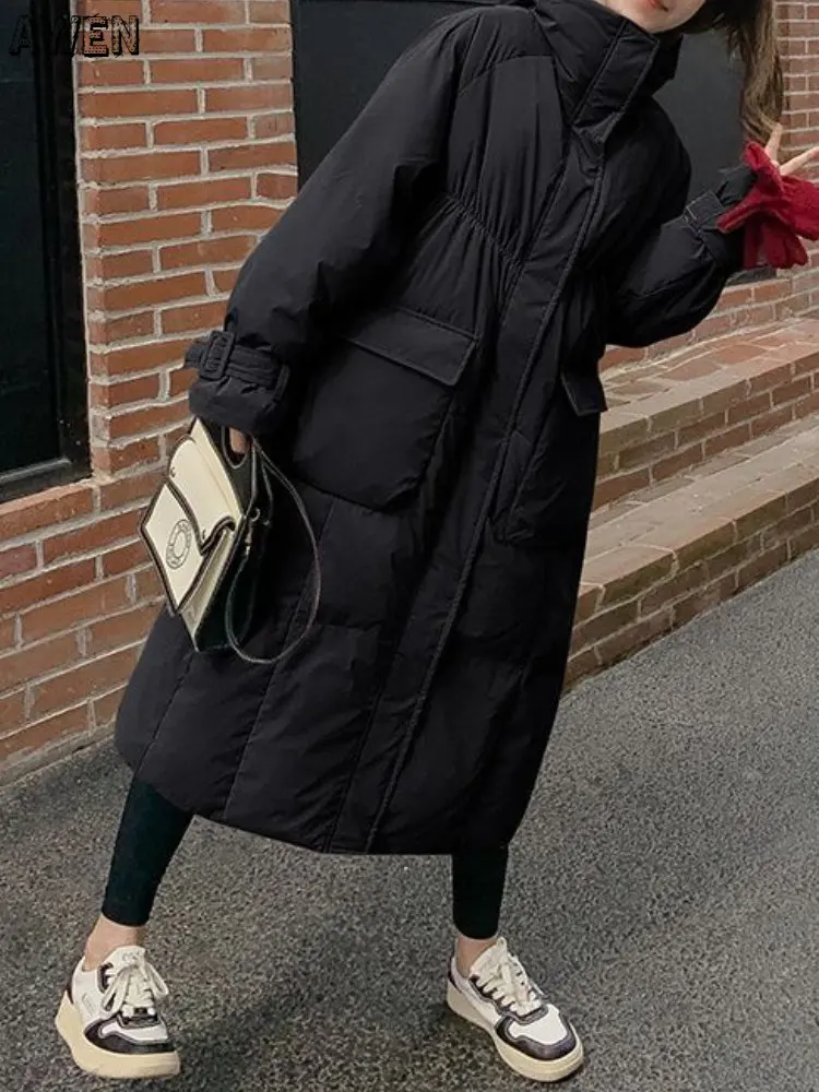 Winter Warm Cotton Padded Parkas Women Long Sleeve Pockets Hooded Oversized Female Down Jackets Casual Thicken Overcoat Ladies