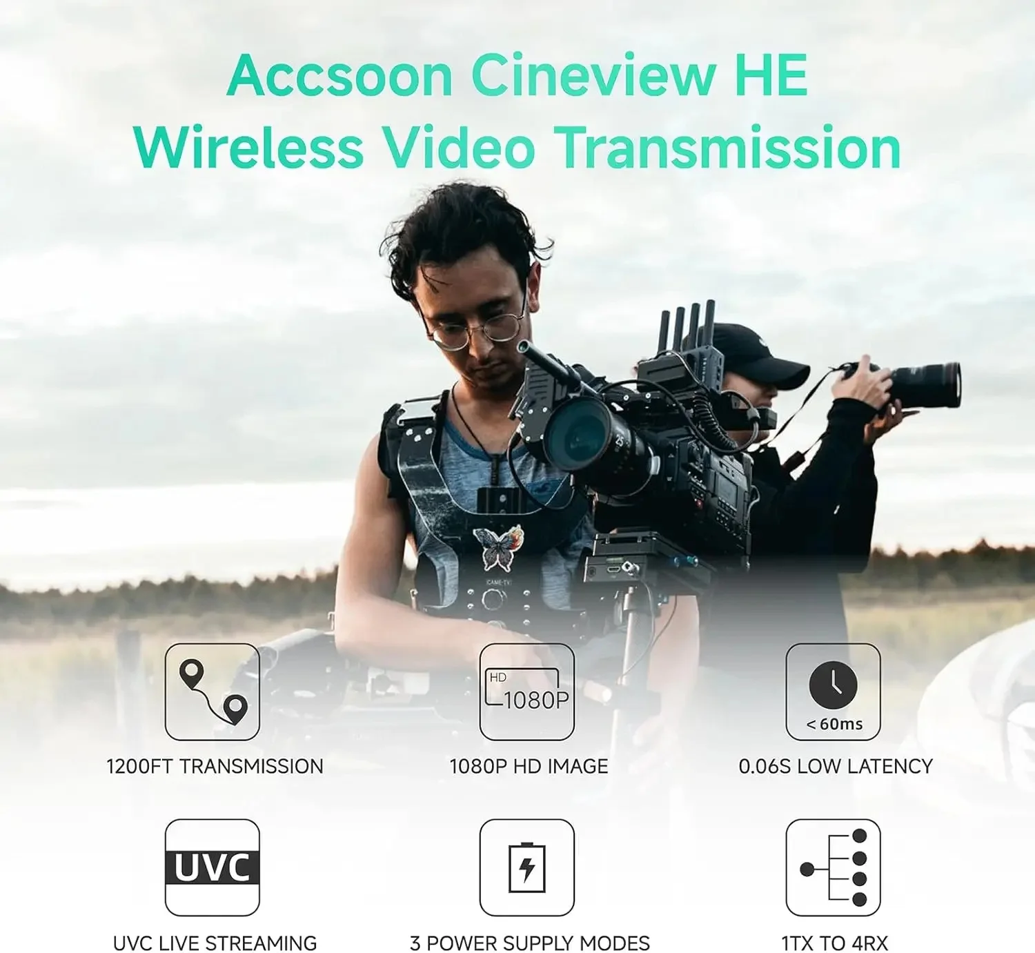 Фото Оригинальная система беспроводной передачи видео Accsoon CineView HE с HDMI и UVC USB-C выходом, без необходимости использования карты захвата, для прямой трансляции. №3