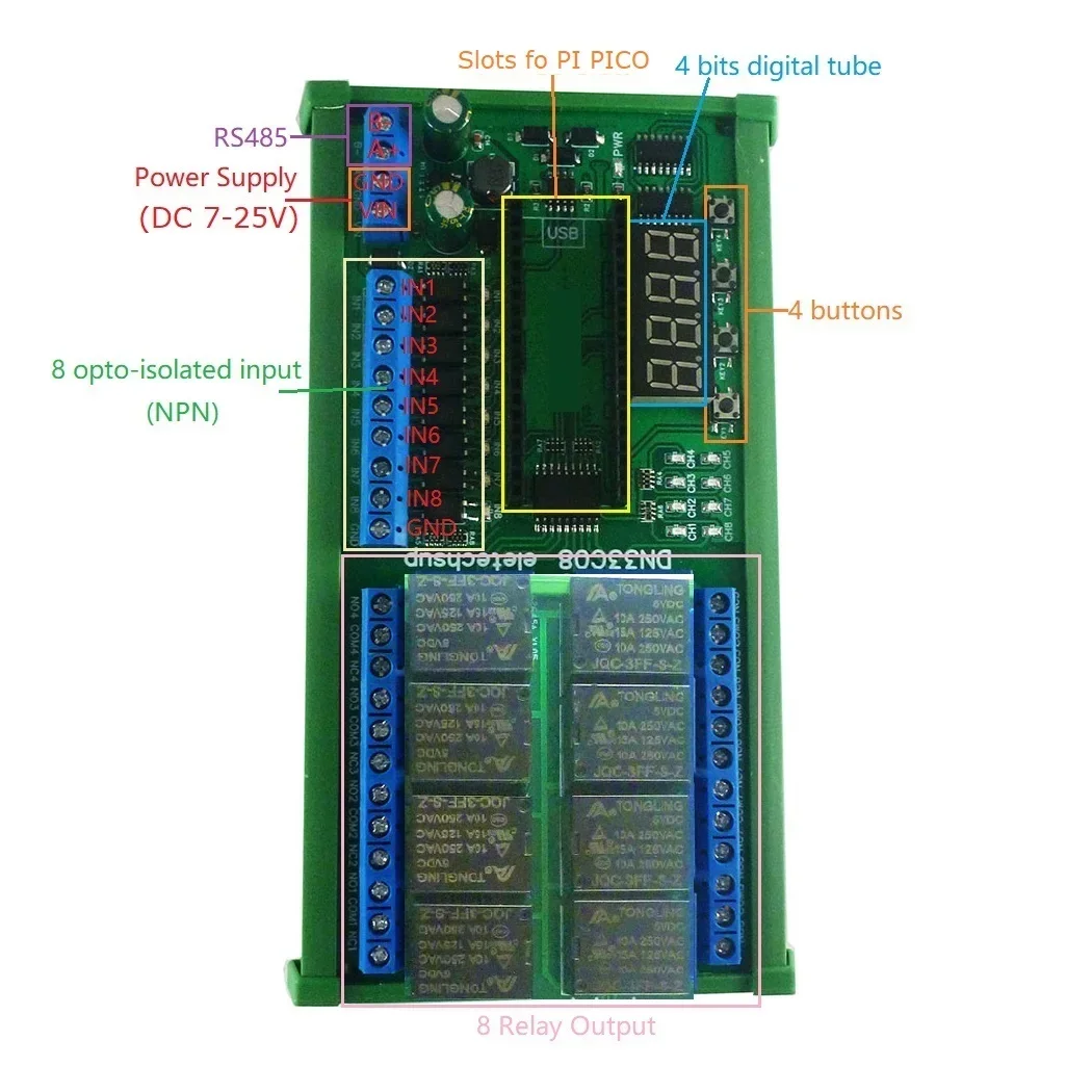 DC 12 В 24 8-канальный многофункциональный таймер задержки RS485 Modbus релейный модуль