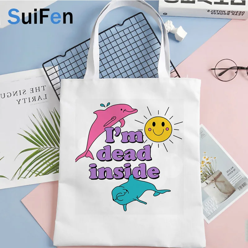 

dead inside shopping bag bolsas de tela grocery shopper canvas handbag reusable bag tote bolsas reutilizables sacolas