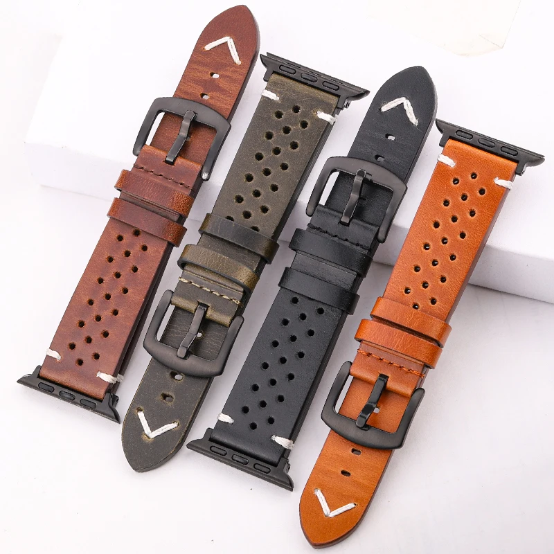 Genuine Leather Strap For Apple Watch Band Serie 7 6 5 4 Se Bracelet 44mm 45mm 40mm 41mm 42mm 38mm Women Men Iwatch Watchband