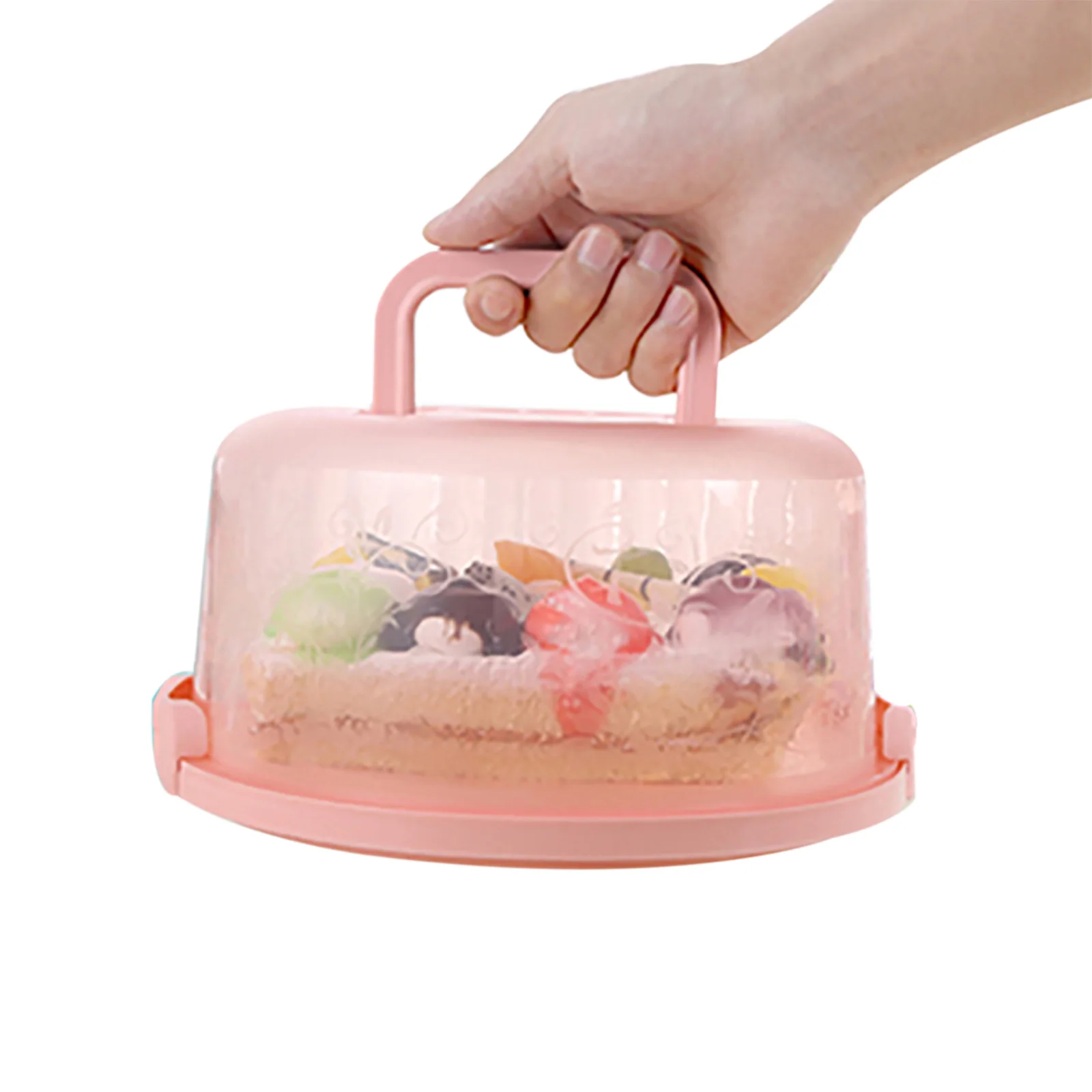 

Foldable buckle portable insect-proof plastic round cake box dessert sandwich box cake storage box