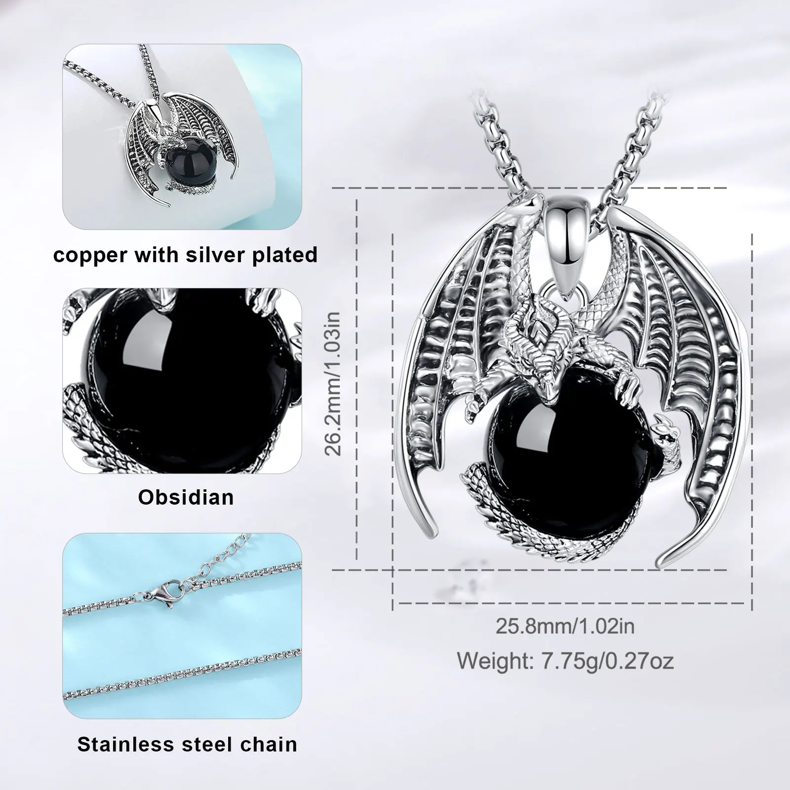 Ожерелье Eudora Gragon шар из обсидиана винтажное панк энергетическое