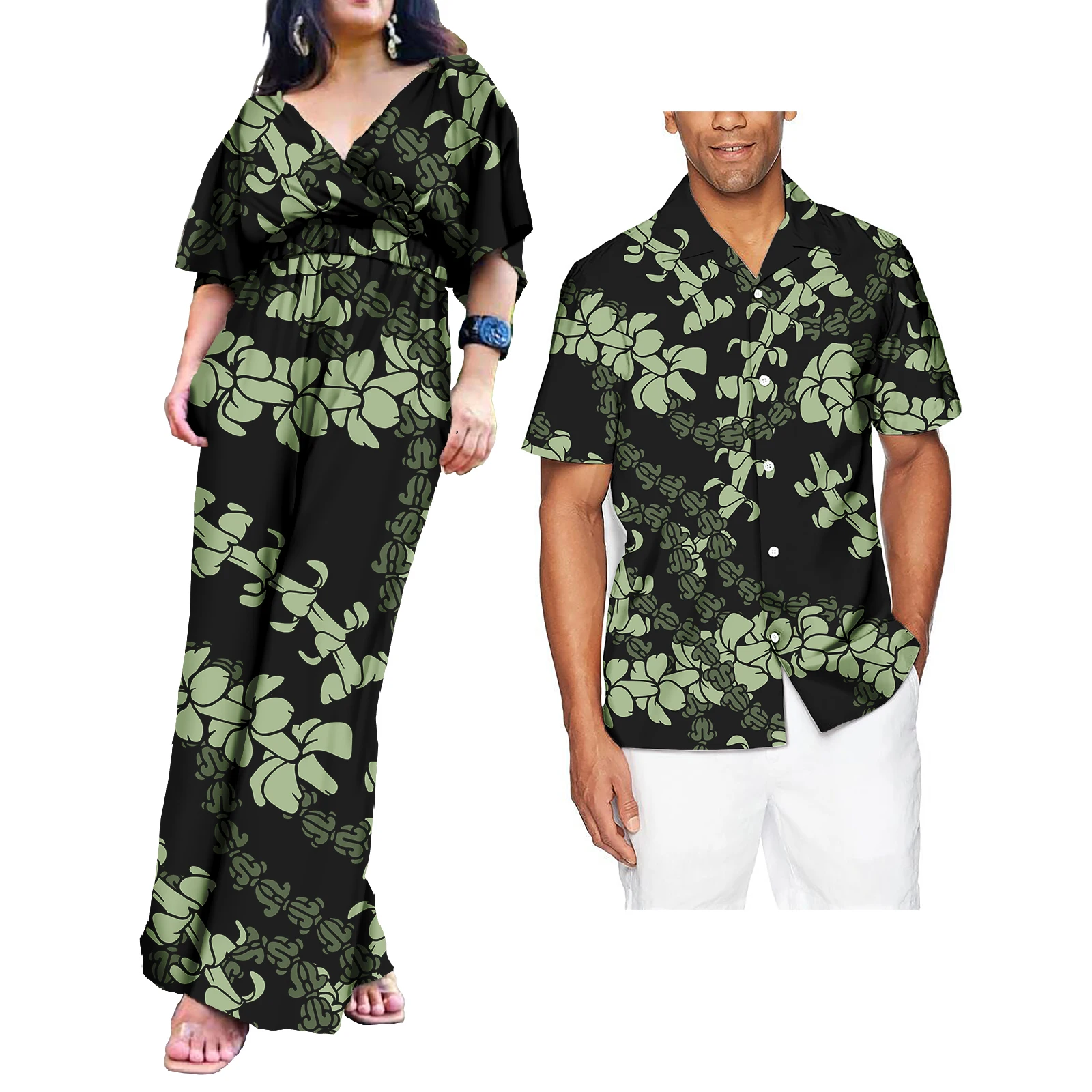 Plus Size Polynesian Tribal Design Puletasi one piece jumpsuit &amp Men Hawaiian Shirt Elegant Casual Women Clothing Lady
