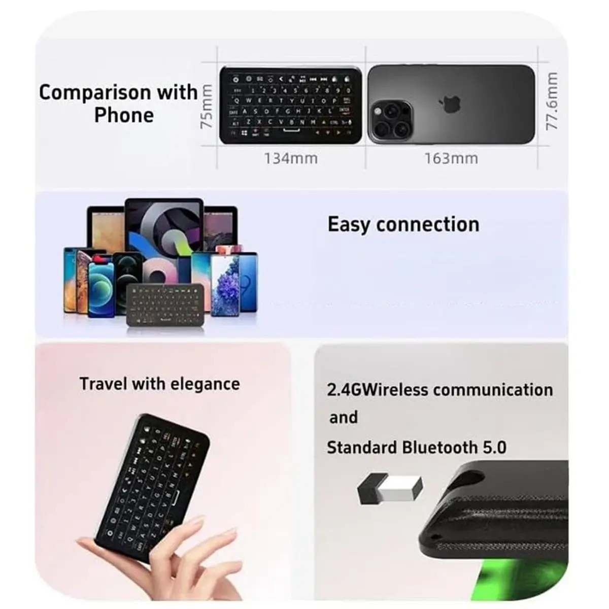 Мини-клавиатура DT75BG с Bluetooth, двойной режим работы 2.4G5.0G, гироскопическая мышь, RGB-подсветка для WinIOSAndroid (art.: 3920dbd067cd0) - 3920dbd067cd0