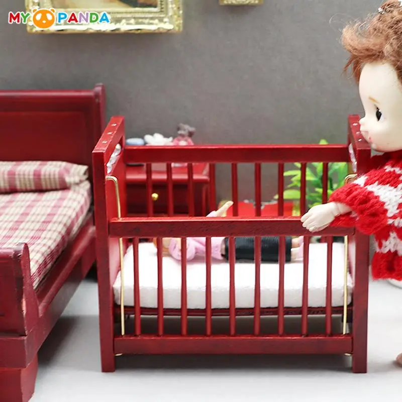 

1:12 Dollhouse Miniature Wooden Baby Bed Mattress Baby Cot Cradle Furniture Model Toy With Bed Mattress 2 Size