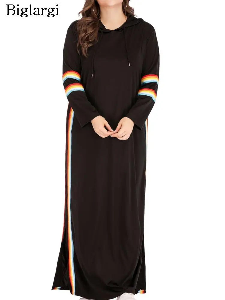 

Женское длинное платье в полоску, с капюшоном и длинным рукавом