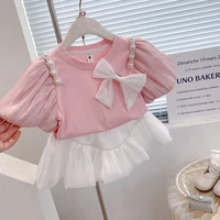 Bow T-shirt Skirt Toddler Girls Clothes Clothes for Girls Sets Summer 2Pcs Outfits Kids Clothing Children Clothing Vestido Dress