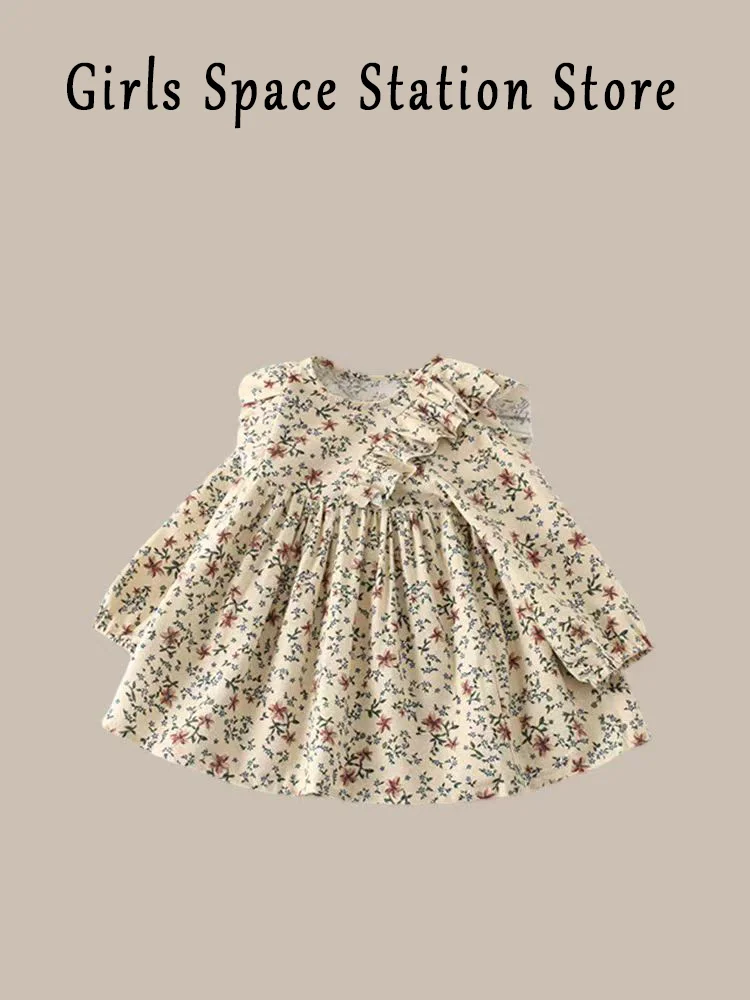 Милое летнее детское платье с длинными рукавами и цветочным принтом