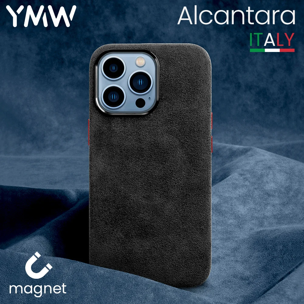 

YMW Magnetic ALCANTARA Case for iPhone 13 Pro Max 12 mini Luxury Business Supercar Interior Same Suede Leather Phone Cover
