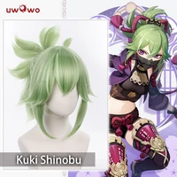uwowo genshin impact cosplay kuki shinobu cosplay wig short light green kuki shinobu hair heat resistant